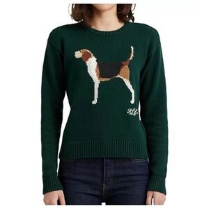 Lauren Ralph Lauren Intarsia-knit Dog Embroidered Sweater Beagle Green XL EUC